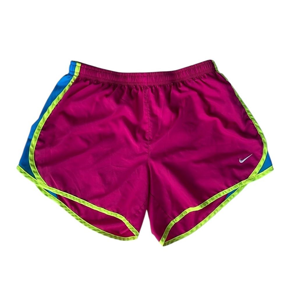 NIKE DRI FIT GIRLS PINK AND BLUE YELLOW RUNNING ATHLETIC SHORTS SIZE XL